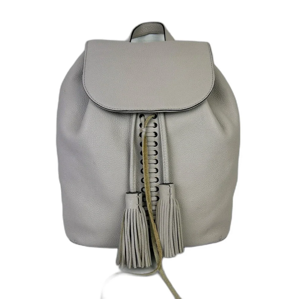 Rebecca Minkoff Moto Backpack Whipstitch Tassel Bag Putty Beige Leather Purse
